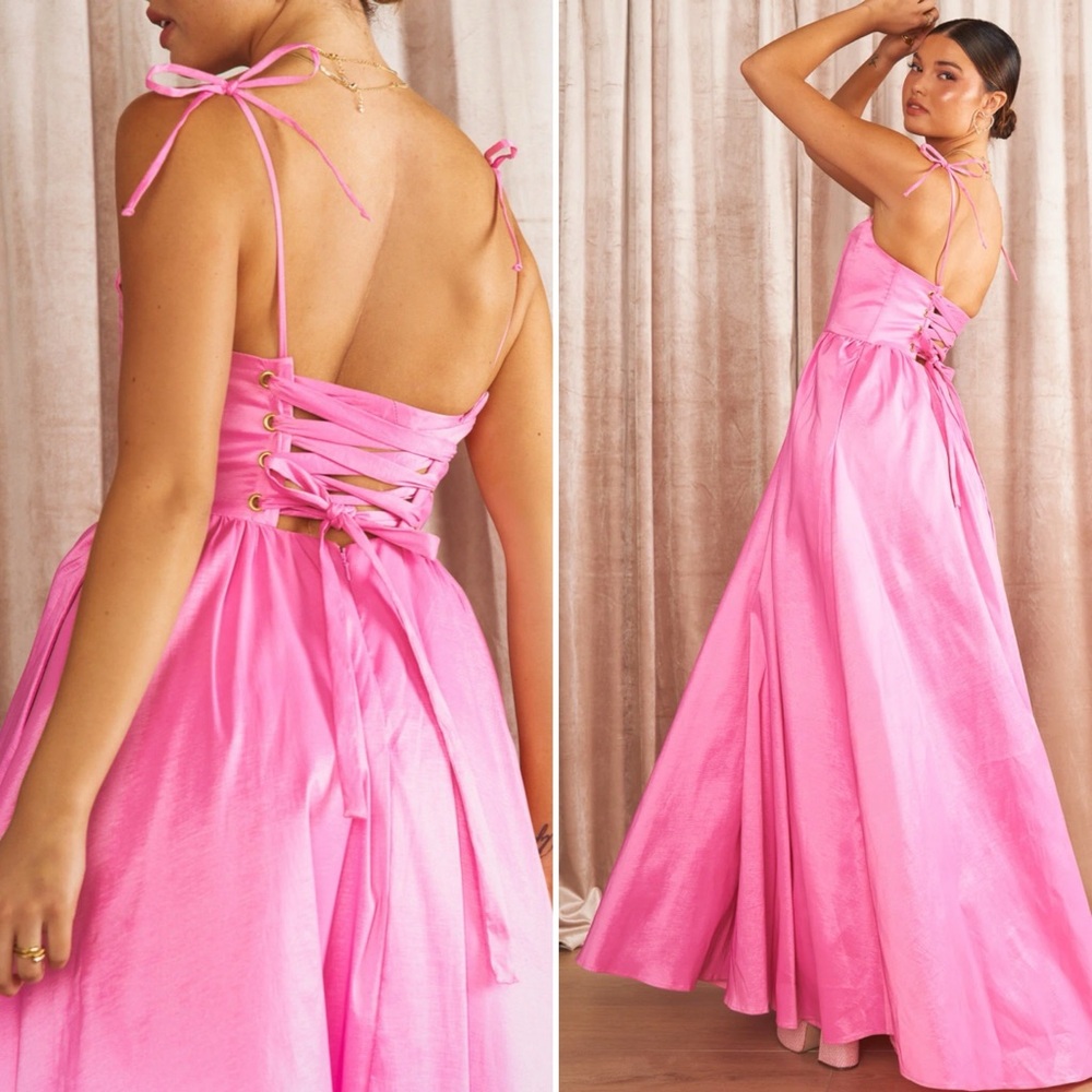 NEW Show Me Your Mumu Juliet Lace Up Corset Maxi Dress in Pink Taffeta size XL - Picture 3 of 10